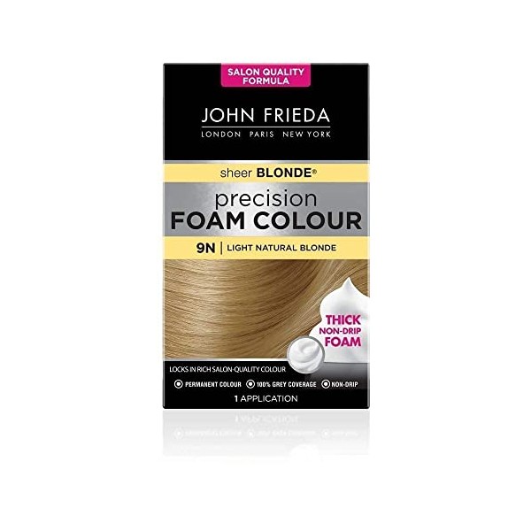 John Frieda Sheer Blonde Precision Foam Colour 9N Light Natural Blonde Hair Dye for Blonde Hair, Non-Drip Permanent Hair Colour, 100% Grey Coverage