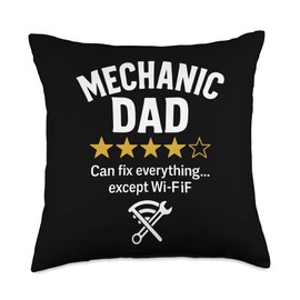 Mechanic Dad Fixes All Except WiFi Funny Quote Throw Pillow
