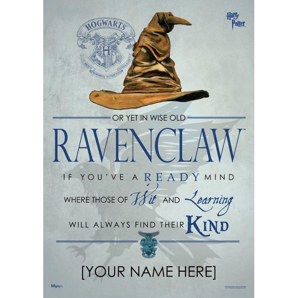 MIGHTYPRINT Harry Potter - Ravenclaw - Personalize with Name - Hogwarts Sorting Hat – Durable 17” x 24 Wall Art – NOT Made of Paper – Officially Licensed Collectible