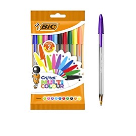 BIC Cristal Multi Colour Ballpoint Pens, Assorted Colors Every-day Biro Pens with Wide Point (1.6mm), Pack of 20