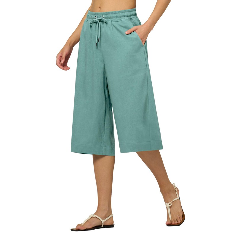 Willit Women's Linen Capri Pants Wide Leg Dress Casual Summer