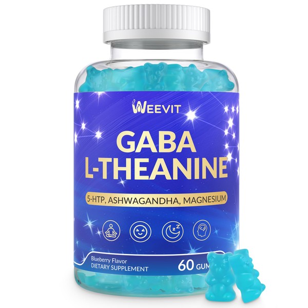 Sugar-Free GABA L-Theanine Gummies, L-Theanine Supplement with 5-HTP, Ashwagandha, Magnesium,
