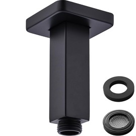 HOMYEP Matte Black Square Shower Arm with Flange, Ceiling Mount Straight Shower Head Extension Arm, Stainless Steel, 4 Inch