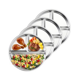 Goiern Pack of 4 Stainless Steel Children's Plates, 23 cm Portion Control Plates, Divided Plates for Adults, Bariatric with Divider, Toddler Lunch Table, Camping Esstray