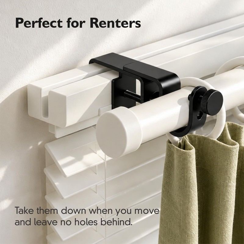 Over-Blinds Curtain Rod Brackets for Outside-Mount Blinds, Black 3-Pack