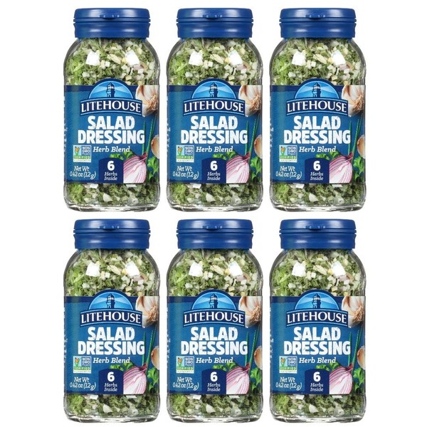 Litehouse Freeze Dried Salad Herb Blend - Substitute for Fresh Salad Herb, Salad Dressing, Organic, Salad Herb Blend Seasoning, Non-GMO, Gluten-Free - 0.42 Ounce 6-Pack