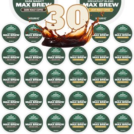 30-count K-Cup portion packs for Keurig K-Cup Brewers with Green Mountain MAX BREW Breakfast Blend Light Roast and MAX BREW Dark Magic Dark Roast Flavors Variety Packaged by Brightest Place