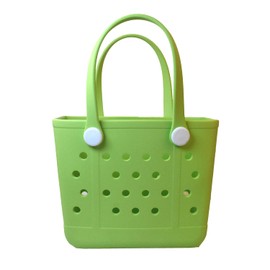 Uwooq Small Beach Tote Bag, Portable Mini Rubber Tote Bag for Women, 11" x 8.5" x 4.5" Waterproof Cute Beach Bag for Sports (Small-Grass Green)