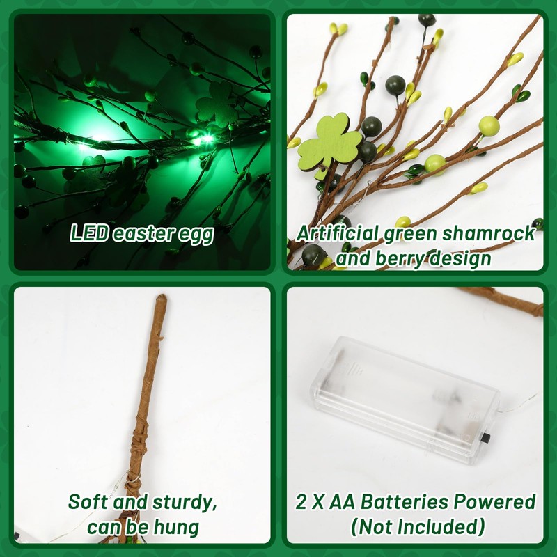 JUNEBRUSHS 5 FT St Patricks Day Garland with Lights, Artificial