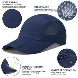 TAGVO Baseball Cap Men Women Quick Drying UV Protection Baseball Cap with Folding Brim Professional Breathable Lightweight Sports Running Cap Summer Baseball Cap for Golf Fishing Hiking, darkblue