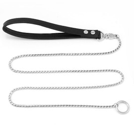 CaptainSteeL Stainless Steel Dog Leash, 3ft, 4ft, Integrated Dog Collar and Leash, 5mm 1m/1.2m Metal Dog Leash for Small and Large Pets, with Leather Handle