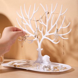 Jewelry deer Stand, Deer Antler Tree Stand, Antler Decoration Jewelry Tree, Rings Necklace Ornament Sika Deer Tree Jewellery Display, for Necklaces, Bracelets, Rings, Earrings (White)