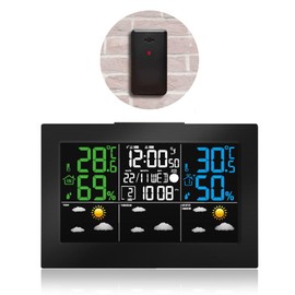 FISHTEC Weather Station LCD Colours with Wireless Outdoor Sensor - Weather Forecast J + 3 - Frost Warning Function - Temperature - Humidity - Air Pressure - Hours - Moon Phase