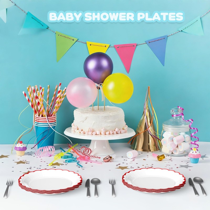 30 Pcs Red Paper Plates(7 Inch & 9 Inch Respectively