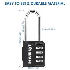 Brillirare Combination Lock, 4-Digit Padlock 2.3 Inch Long Shackle, Waterproof Zinc Alloy Outdoor Travel Luggage Locks Keyless for Backpack, Gym Locker, Hasp, Fence, Gate, Case, Toolbox-Black
