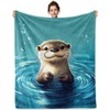 Jekeno Otter Gifts Blanket Cute Ocean Blue Water Ripples Throw