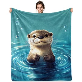 Jekeno Otter Gifts Blanket Cute Ocean Blue Water Ripples Throw Blanket