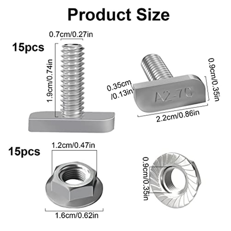 Veumoie 15Pcs T Slot Bolt Accessories M8 X 20 Screws,