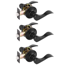 3 Pack Gobrico Interior Door Locks Passage Door Levers in Matte Black Wave/Drop Style Hall and Closet Door Handles