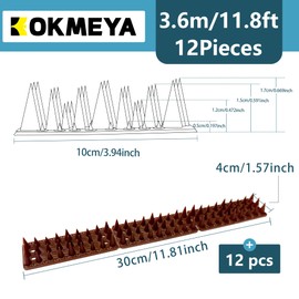 KOKMEYA Bird Spikes,Brown 12 Pack,Bird Spikes for Outside to Keep Cats, Raccoons, Squirrels, Pigeons Away, Cat Spikes for Indoor & Outdoor Garden,11.8 Ft,Plastic Spike for Fences