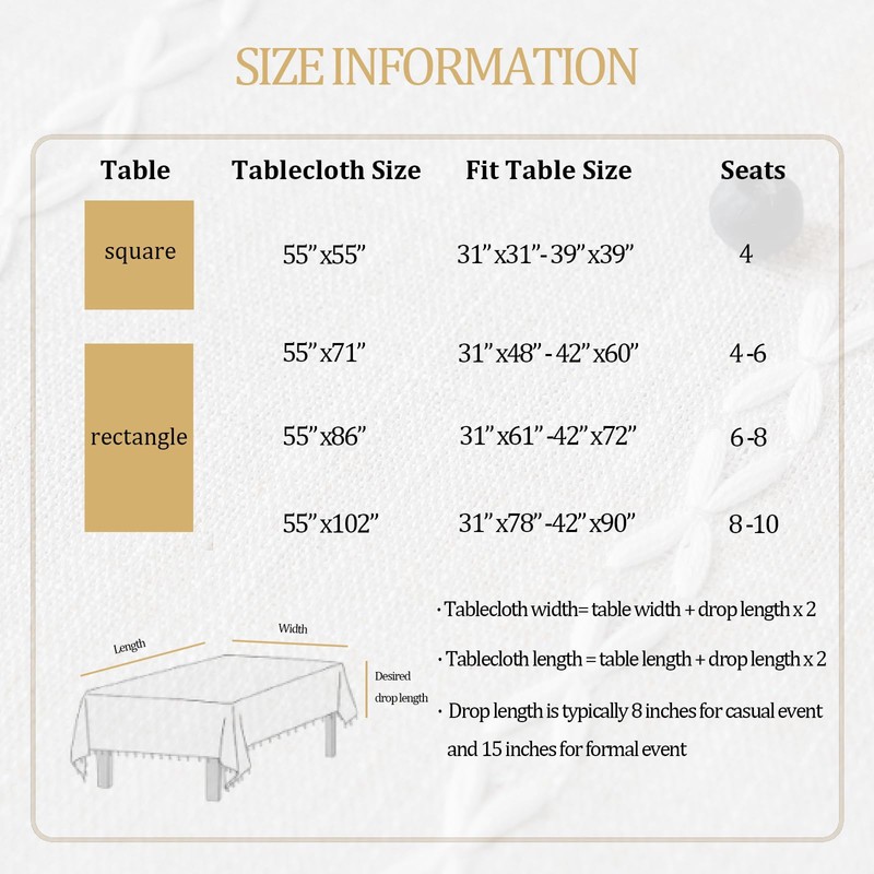 Linen Rectangle Table Cloth Neutral Textured Rustic Tablecloth, Wrinkle Free