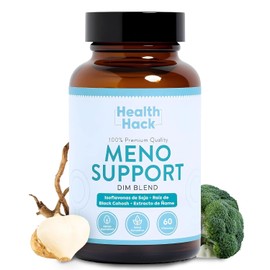 Health Hack Meno Support DIM Blend | Apoyo Natural para la Menopausia | Con DIM, Isoflavonas de Soja, Raiz de Black Cohosh, Extracto de Ñame, Extracto Brocoli, Citrato de Calcio, Raíz de Maca y Más