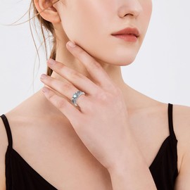 POPLYKE Sterling Silver Moon and Star Rotating Rings Mood Rings for Women Stress Relief Jewellery, Moonstone