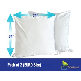 Euro Size Pillow Protectors (Set of 2) - European Square 24x24 Pillow Covers Waterproof Hypoallergenic Dust Proof Zippered Encasement