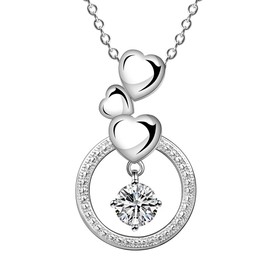 Cutesmile Fashion Jewelry 925 Sterling Silver Three Love Heart Circle with Dancing CZ Crystal Pendant Necklace