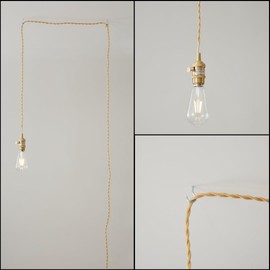 Brightscape Plug in Pendant Light Cord with Brass Fixtures and On/Off Switch for DIY, Farmhouse Vintage Hanging Lights with Plug in Cord 15 ft in Length, E26 Socket