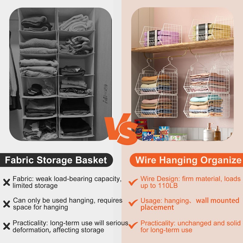 X-cosrack 6 Tier Closet Hanging Organizer, Clothes Hanging Shelves with