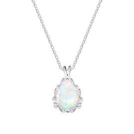 KristLand Moonlight Collection S925 Silver Cubic Zirconia Created Opal Twist Teardrop Water Drop Jewelry Necklace Pendant Adjustable Chain for Women Girlfriend 10MM Pendant