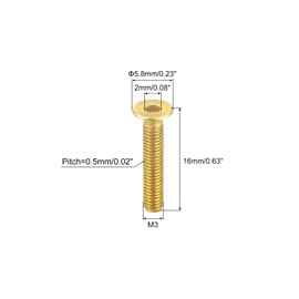 uxcell Flat Head Socket Cap Screws, M3-0.5 x 16mm Brass Inner Hex Drive Fasteners Bolts 50Pcs