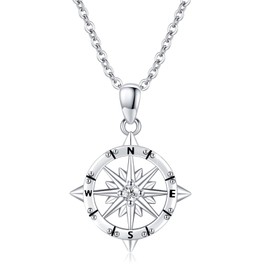XIXLES Compass Necklace 925 Sterling Silver Inspirational Compass Necklace Nautical Travel Necklace Compass Pendant Jewelry for Women with 18 in Chain