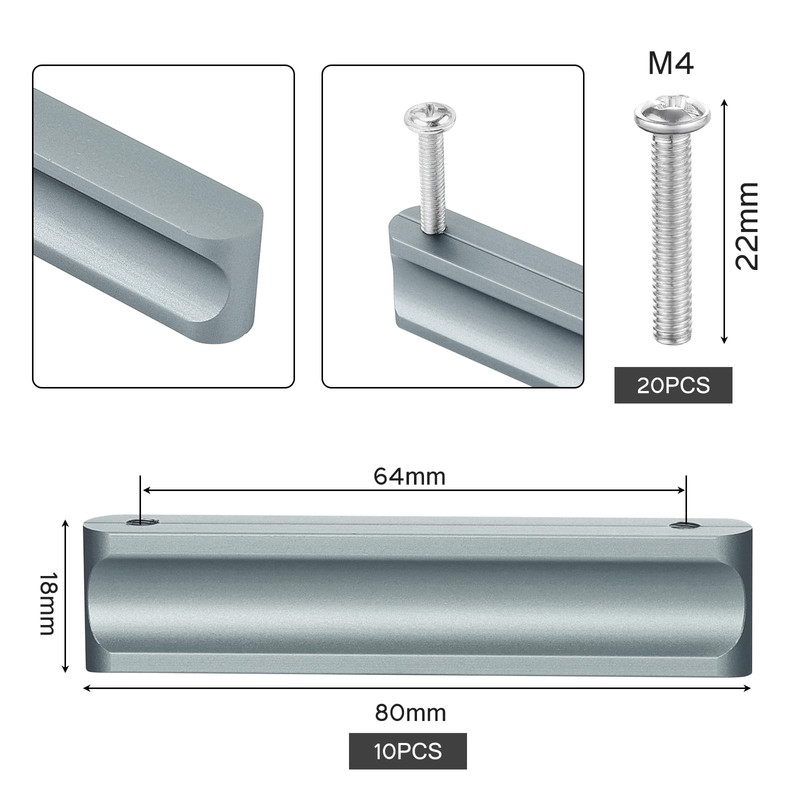 HonGien 10 Pack Grey Kitchen Drawer Handles, Flat Cabinet Handles,