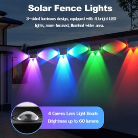VEEKI Solar Fence Lights Outdoor, 2 Pack Warm & RGB 7 Color Changing Solar Wall Lights with Dusk to Dawn Sensor, Solar Deck Lights Outdoor Waterproof, Solar Outdoor Lights for Yard Patio Porch (2PC)