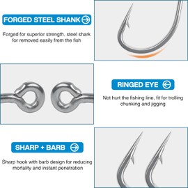 50pcs Live Bait Hooks O'shaughnessy Hooks Saltwater Fishing Circle Hooks Stainless Steel Short Straight Shank Hooks for Tuna Bass