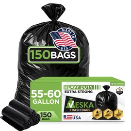 Veska 55 Gallon Trash Bags, 55-60 Gallon Trash Bags Heavy Duty (MegaValue Pack 150 COUNT) - Large Black Garbage Bags, 50-60 Gallon Garbage Bags for Commercial and Lawn