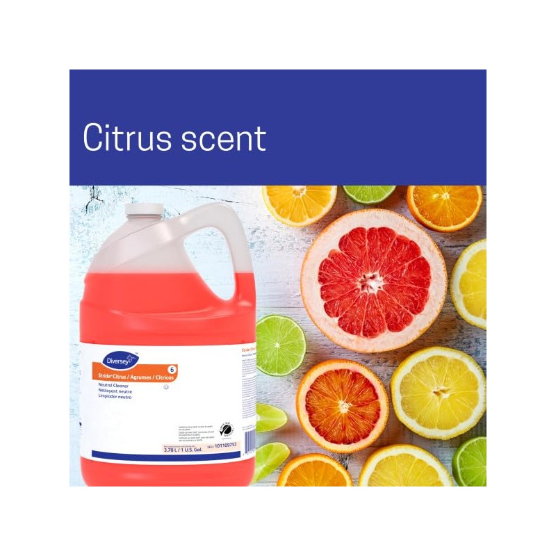Diversey 101109753 Stride Citrus Neutral Cleaner, Commercial Floor Cleaner, Citrus