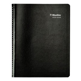 Blueline® Essential Academic Monthly Planner, 14 Months, July 2025 to August 2026, Twin-Wire Binding, Soft Vicuana Cover, 11" x 8.5", Black (CA701.BLK-26)
