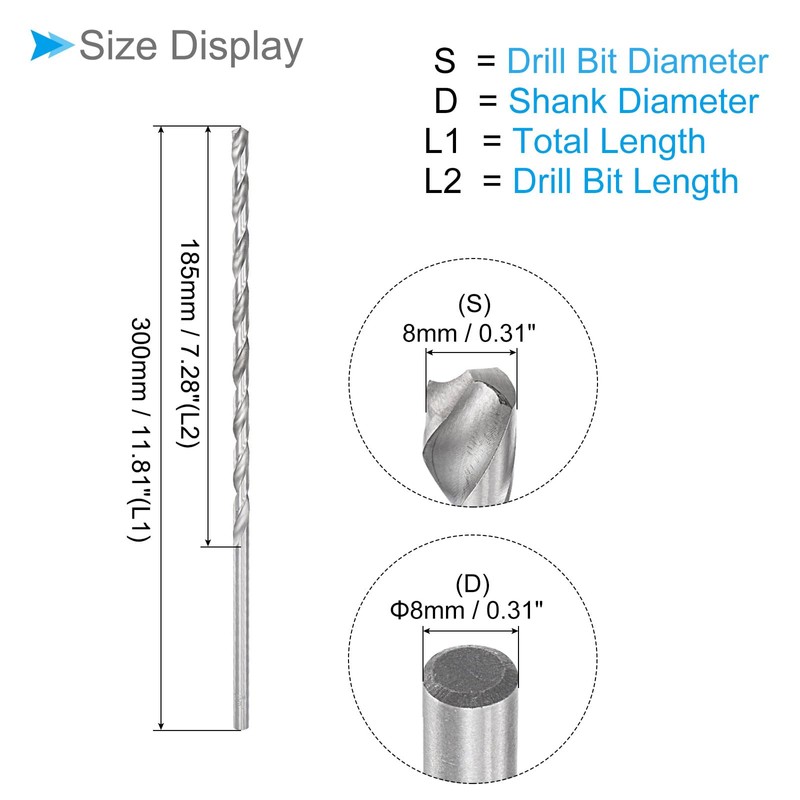 CoCud Extra Long Twist Drill Bit, 0.3 inch (8 mm)