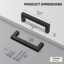 Goldenwarm 1 Pack Black Square Bar Cabinet Pull Drawer Handle Stainless Steel Modern Hardware for Kitchen and Bathroom Cabinets Cupboard, Center to Center 3in (76mm)