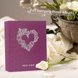 Miaikoe Small Photo Album 6x4 52 Pockets 2 Packs, Slip in Top Loading Mini Linen Album Book Holds 100 Vertical 10x15cm Photos for Family Wedding Anniversary (Purple)