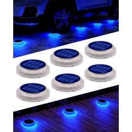 DetarZinLED 6 Packs Solar Driveway Lights, Blue Dock Deck Lights Solar Powered Outdoor IP68 Waterproof, Stick on Light for Step, Stair, Driveway, Pool, Pathway, Walkway, Patio