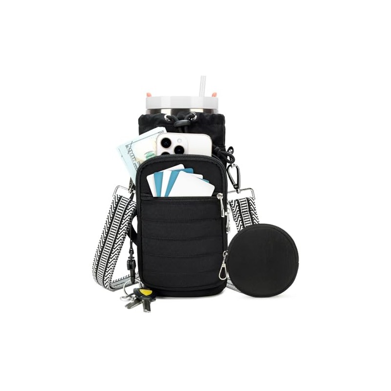 Water Bottle Carrier Bag with Strap - Hands-Free Sling for