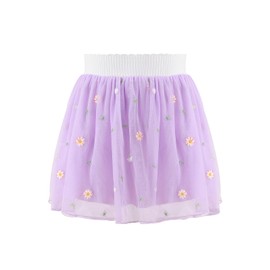Bezioner Skirts for Girls Embroidered Tulle Skirt Children 4 Layers Tutu with Lining for Birthday Party Festival, Purple