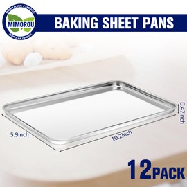 Mimorou 12 Pcs Baking Sheet Stainless Steel Cookie Sheet Small Metal Sheet Pans Professional Rectangle Oven Trays Kitchen Baking Cooking Oven and Toaster, Dishwasher Safe (10.2 x 5.9 Inch)