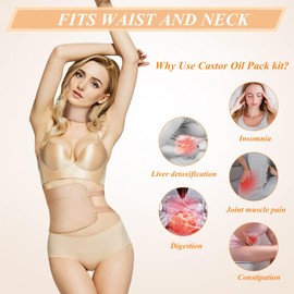 Castor Oil Pack Wrap-Reusable Organic Castor Oil Packs for Waist and Neck- Castor Oil Compress Pack for Detox Constipation Insomnia Inflammation and Relax(Khaki)