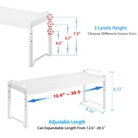 2 Pack Expandable Kitchen Cabinet Shelves Organizers, Stackable Adjustable Small Storage Shelf Rack Stand Riser for Pantry Cabinet Cupboard Kitchen Counter Organization, 22 lbs Capacity, Length:20.5"