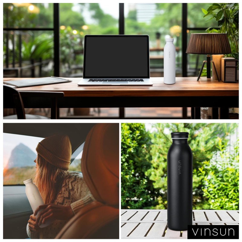 Vinsun Stainless Steel Drinking Bottle, 600 ml, White, Leak-Proof, Suitable